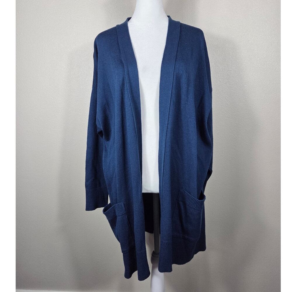 Amni Knits Woman's Vintage Blue Open Front Cardigan Sweater Size XL